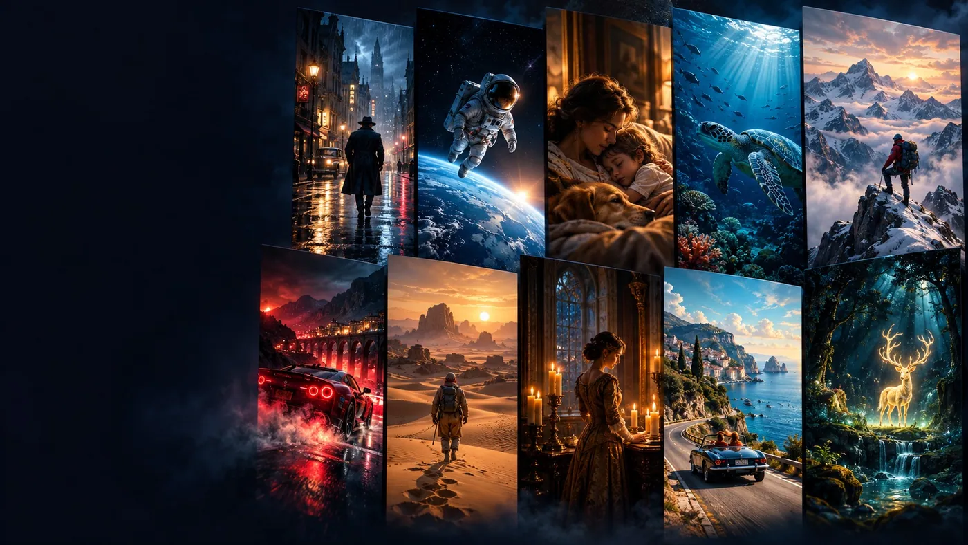 A collage of illustrative cinematic scenes